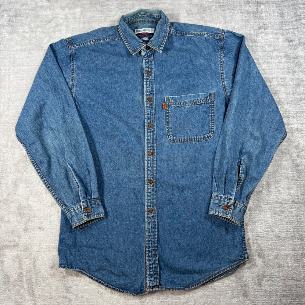 Levis Shirt Mens Small Blue VTG Orange Tab Denim Button Up Long Sleeve Western